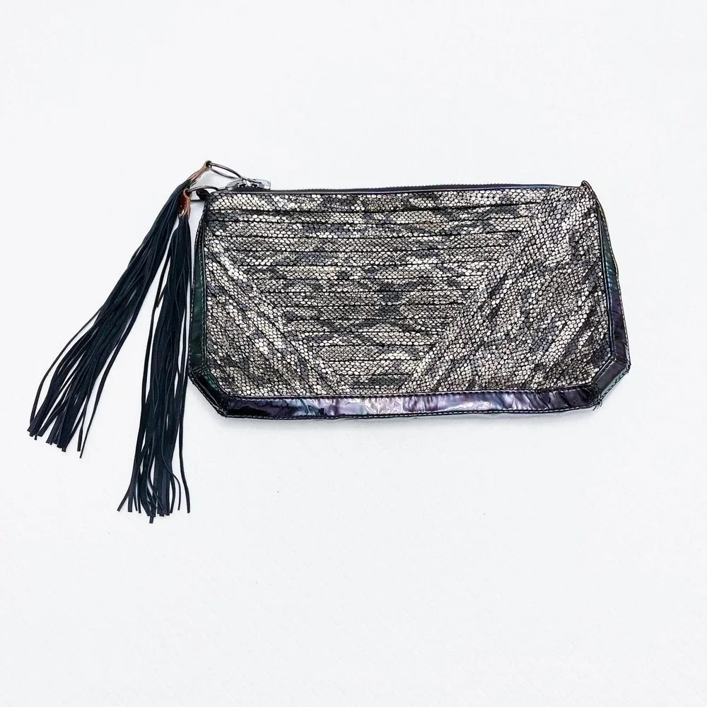 3.1 Philip Lim Snakeskin Metallic Bag Tassel Accents Black/Gold
